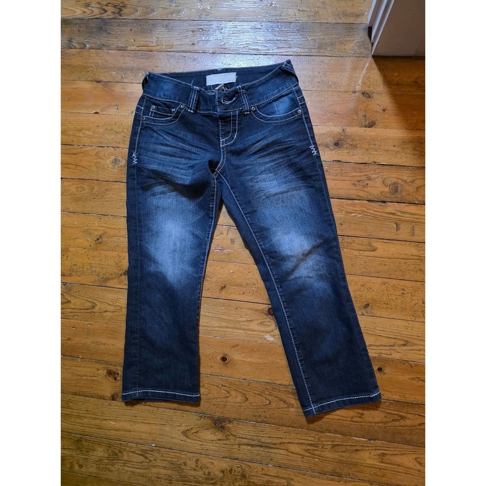 Maurices Womens Dark Wash Contrast Stitch Cropped Capri Jeans‎ Blue XS Stretch